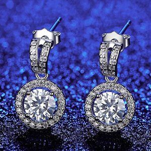 Certified 1ct. t.w. Diamond Moissanite Round Halo Earrings NEW L